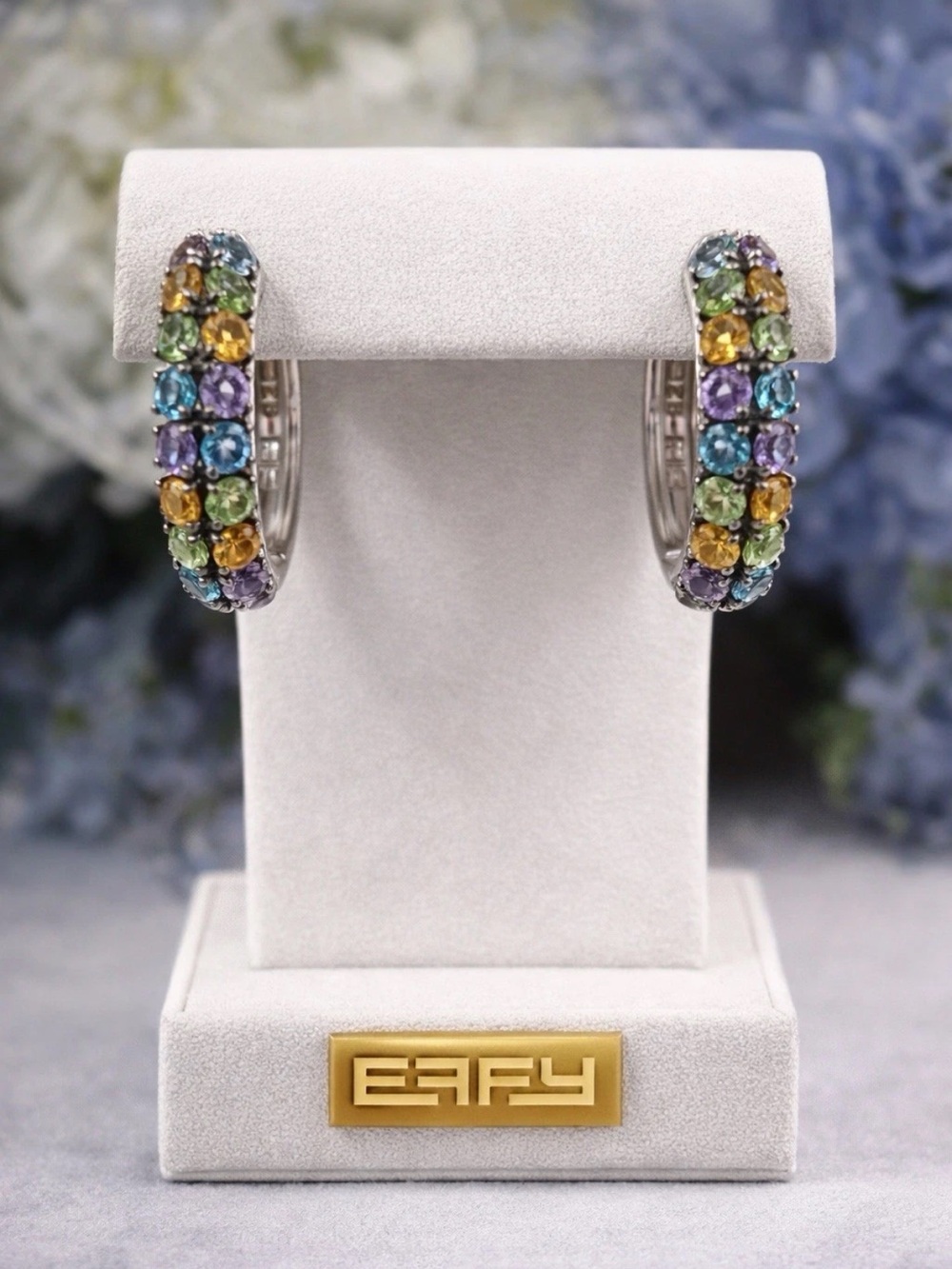 Effy 925 Sterling Silver Multicolor Hoop Huggies Multicolor Peridot Earrings NEW
